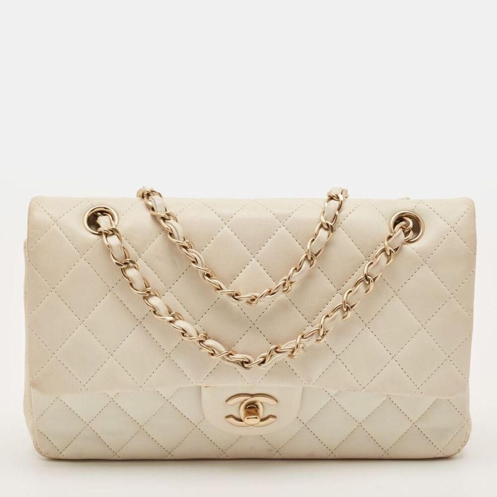 Chanel Classic Double Flap Medium White Quilted Leather Bag